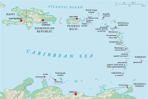 The Caribbean region consists of the Caribbean Sea and its many islands, as well as adjoining continental beach areas. The Caribbean is bounded on the north by the islands of Cuba, Hispaniola, and Puerto Rico, on the east by the Leeward Islands and Windward Islands of the Lesser Antilles, on the south by South America, and on the west by ...